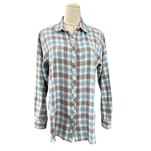 MM Vintage Plaid Floral Embroidered Flannel Button Up Long Sleeve Shirt Medium - Picture 1 of 7